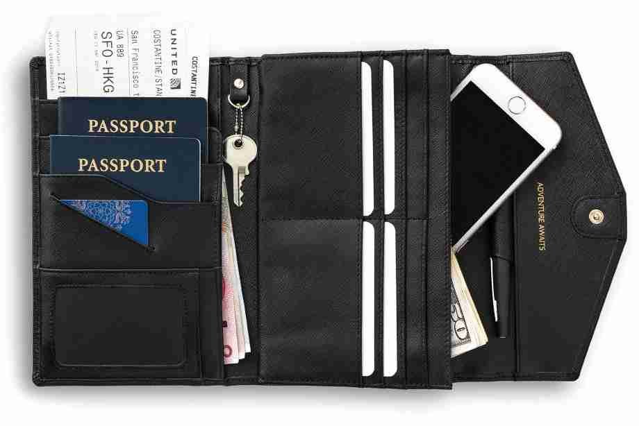 leather luxury travel passport wallet organizer rfid blocking travel document holder black color womens